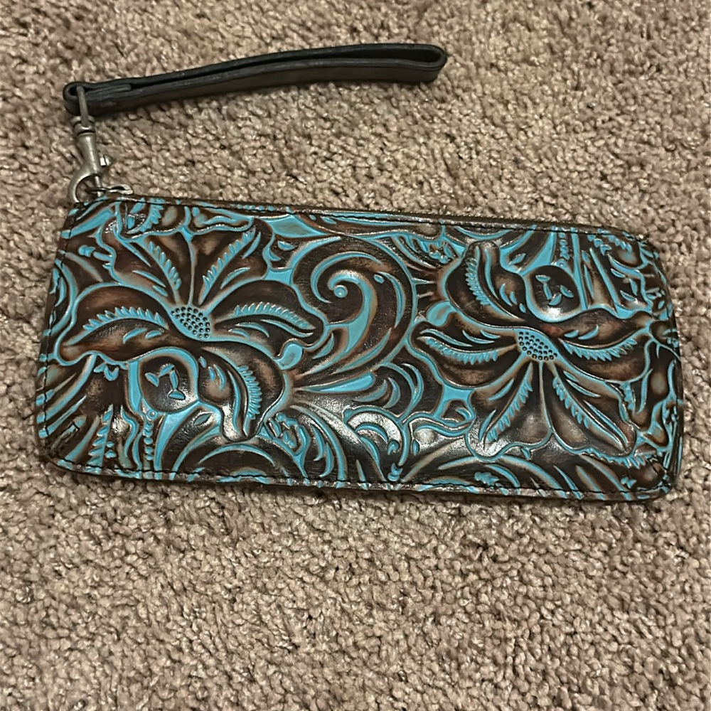 Patricia Nash Brown and Blue Floral Wristlet